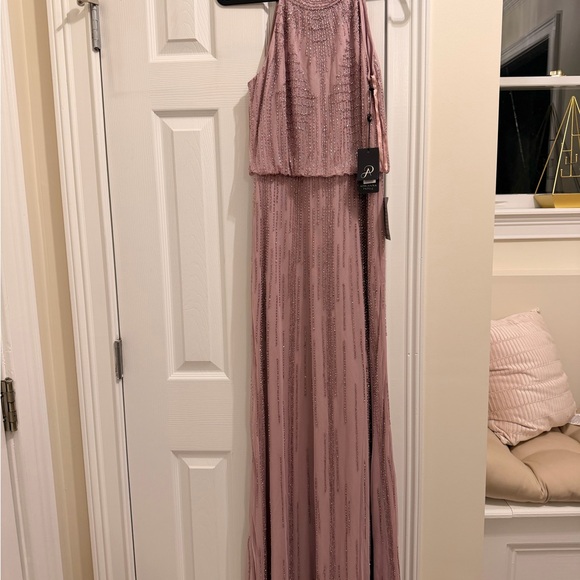 Adrianna Papell beaded halter blouson gown icy - Picture 9 of 9